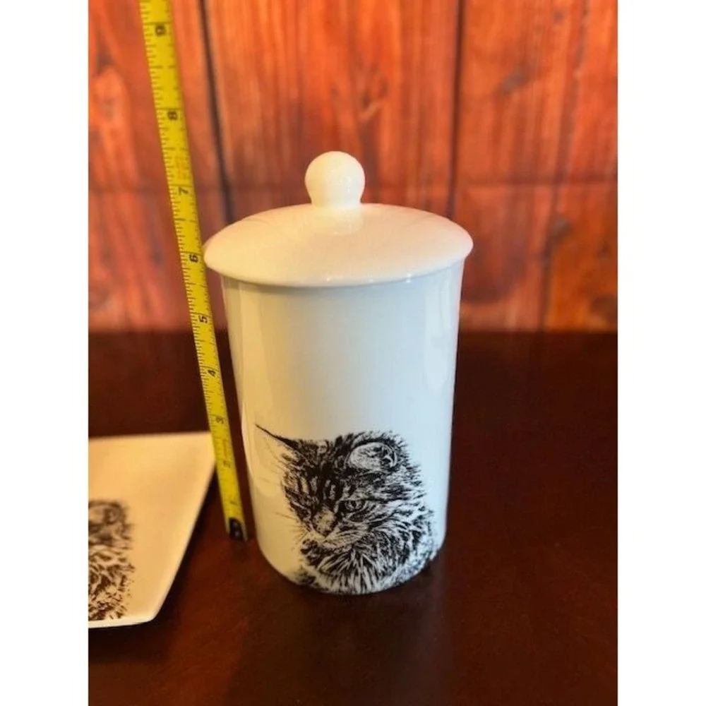 little weaver arts bone china Cat-Themed Ceramic Tray & Jar Set With Lid kittens